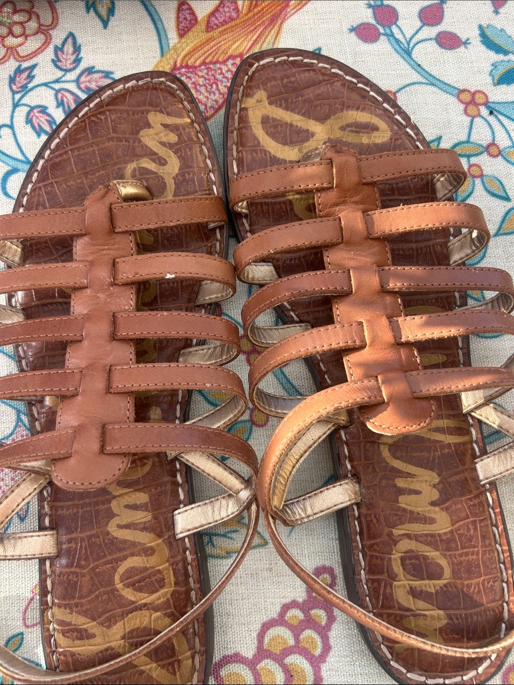 Sam Edelman Brown Strappy Gladiator Sandals with Gold Accents